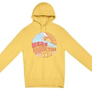 Retro Summer Here Comes The Sun Boho Groovy Gift Funny Gift Premium Pullover Hoodie