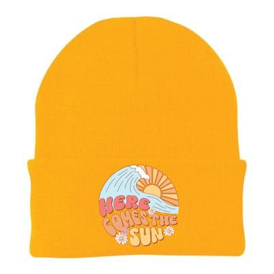 Retro Summer Here Comes The Sun Boho Groovy Gift Funny Gift Knit Cap Winter Beanie