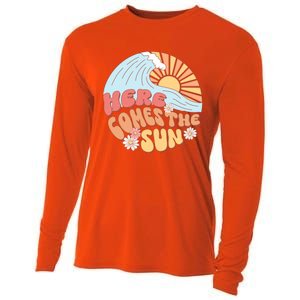 Retro Summer Here Comes The Sun Boho Groovy Gift Funny Gift Cooling Performance Long Sleeve Crew