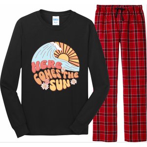 Retro Summer Here Comes The Sun Boho Groovy Gift Funny Gift Long Sleeve Pajama Set