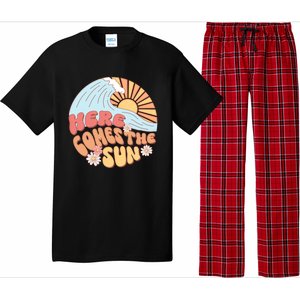 Retro Summer Here Comes The Sun Boho Groovy Gift Funny Gift Pajama Set