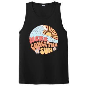 Retro Summer Here Comes The Sun Boho Groovy Gift Funny Gift PosiCharge Competitor Tank