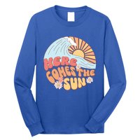 Retro Summer Here Comes The Sun Boho Groovy Gift Funny Gift Long Sleeve Shirt