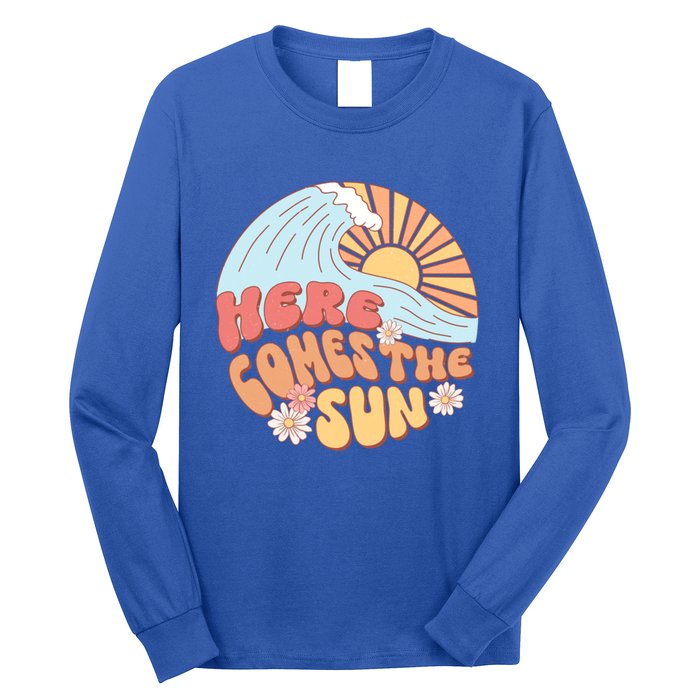 Retro Summer Here Comes The Sun Boho Groovy Gift Funny Gift Long Sleeve Shirt