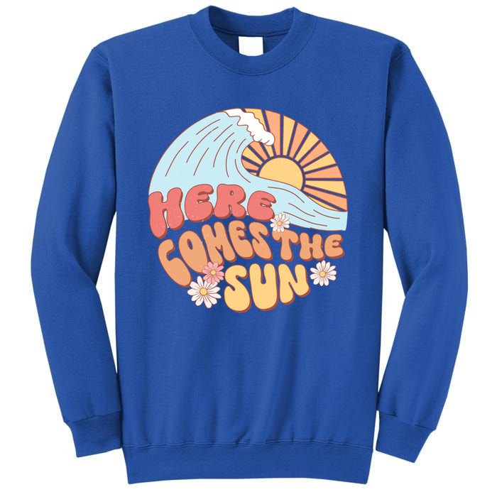 Retro Summer Here Comes The Sun Boho Groovy Gift Funny Gift Sweatshirt