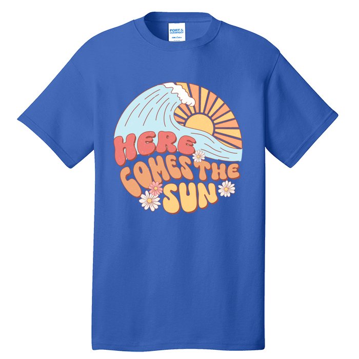 Retro Summer Here Comes The Sun Boho Groovy Gift Funny Gift Tall T-Shirt