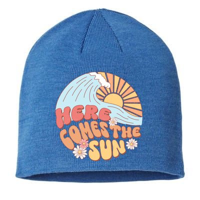 Retro Summer Here Comes The Sun Boho Groovy Gift Funny Gift Sustainable Beanie