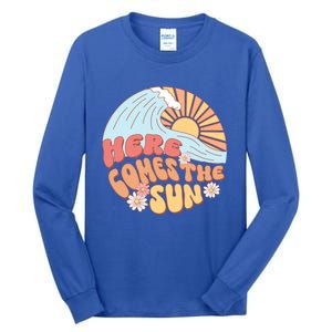 Retro Summer Here Comes The Sun Boho Groovy Gift Funny Gift Tall Long Sleeve T-Shirt