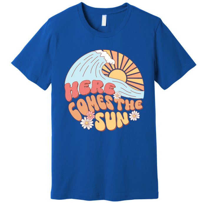 Retro Summer Here Comes The Sun Boho Groovy Gift Funny Gift Premium T-Shirt