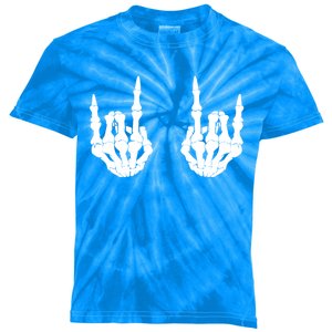 Rocker Skeleton Hands Halloween Gift Kids Tie-Dye T-Shirt