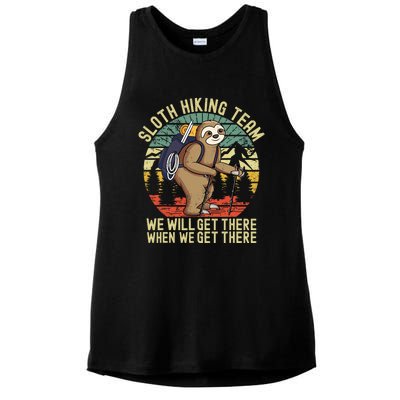 Retro sloth Hiking team we'll get there when we get there Ladies PosiCharge Tri-Blend Wicking Tank