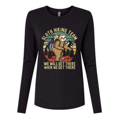 Retro sloth Hiking team we'll get there when we get there Womens Cotton Relaxed Long Sleeve T-Shirt