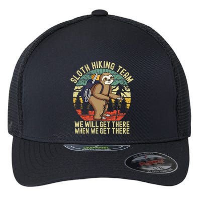 Retro sloth Hiking team we'll get there when we get there Flexfit Unipanel Trucker Cap