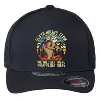 Retro sloth Hiking team we'll get there when we get there Flexfit Unipanel Trucker Cap