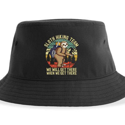 Retro sloth Hiking team we'll get there when we get there Sustainable Bucket Hat