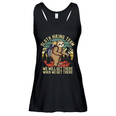 Retro sloth Hiking team we'll get there when we get there Ladies Essential Flowy Tank