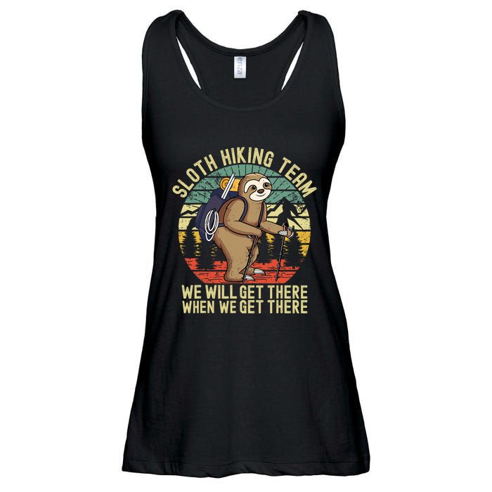 Retro sloth Hiking team we'll get there when we get there Ladies Essential Flowy Tank