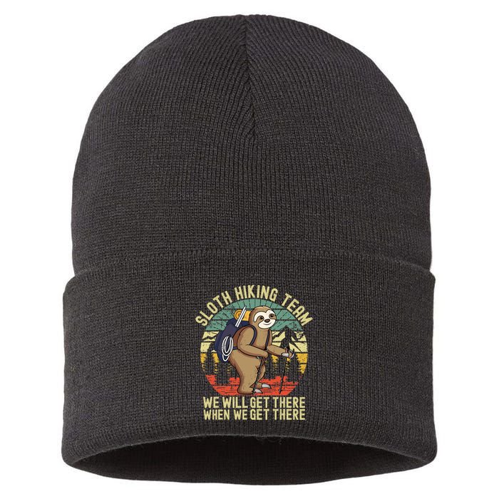 Retro sloth Hiking team we'll get there when we get there Sustainable Knit Beanie
