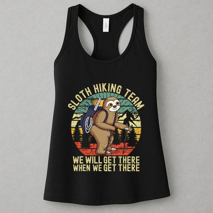 Retro sloth Hiking team we'll get there when we get there Womens Tank Top