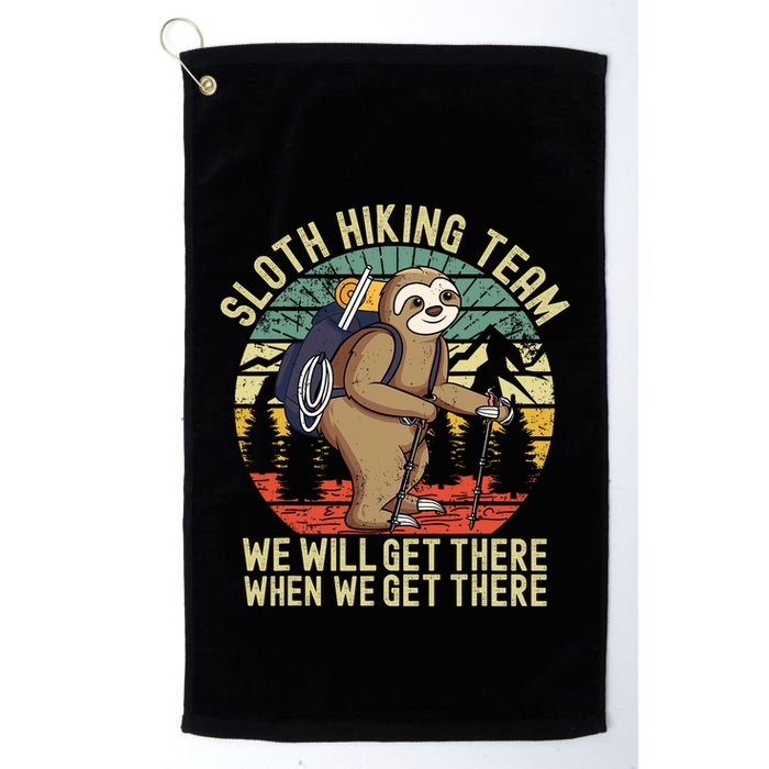 Retro sloth Hiking team we'll get there when we get there Golf Towel