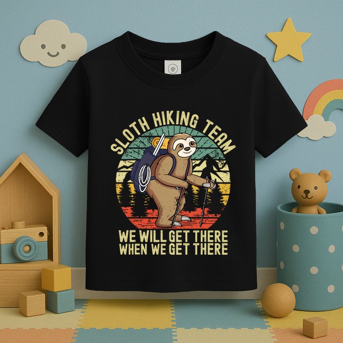 Retro sloth Hiking team we'll get there when we get there Toddler T-Shirt