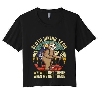 Retro sloth Hiking team we'll get there when we get there Crop Top