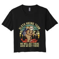 Retro sloth Hiking team we'll get there when we get there Crop Top