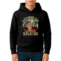 Retro sloth Hiking team we'll get there when we get there Kids Hoodie