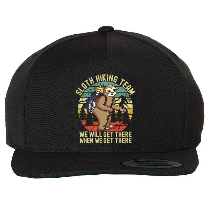 Retro sloth Hiking team we'll get there when we get there Wool Snapback Cap