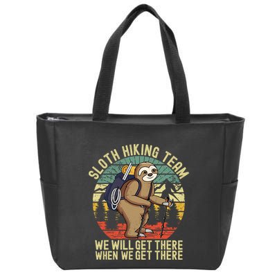 Retro sloth Hiking team we'll get there when we get there Zip Tote Bag