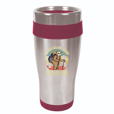 Retro sloth Hiking team we'll get there when we get there 16oz Travel Tumbler