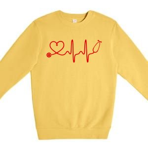 Red Stethoscope Heart Heartbeat Doctor Nurse Gift Premium Crewneck Sweatshirt