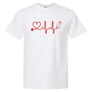 Red Stethoscope Heart Heartbeat Doctor Nurse Gift Garment-Dyed Heavyweight T-Shirt