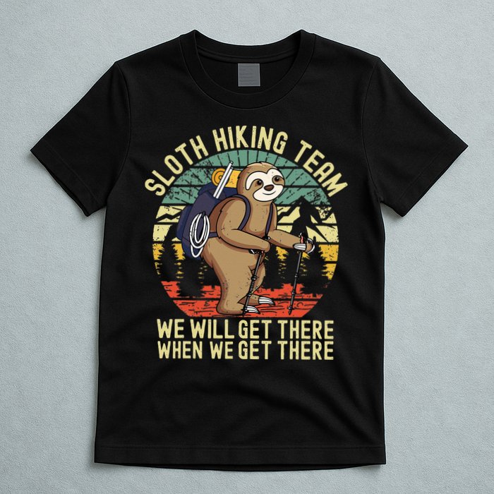 Retro Sloth Hiking Team Well Get There When We Get There T-Shirt
