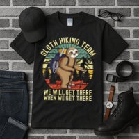 Retro Sloth Hiking Team Well Get There When We Get There Tall T-Shirt