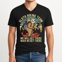 Retro Sloth Hiking Team Well Get There When We Get There V-Neck T-Shirt