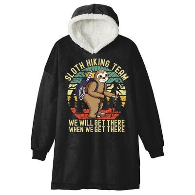 Retro Sloth Hiking Team Well Get There When We Get There Hooded Wearable Blanket