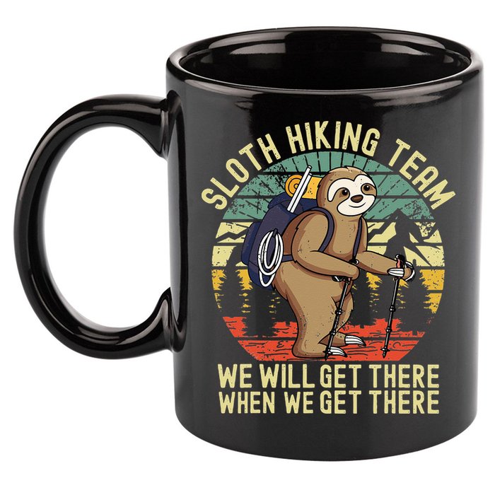 Retro Sloth Hiking Team Well Get There When We Get There 11oz C Handle Ceramic Mug