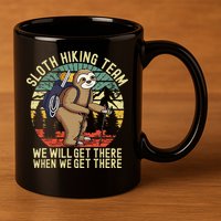 Retro Sloth Hiking Team Well Get There When We Get There 11oz C Handle Ceramic Mug