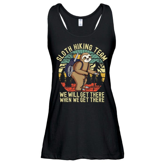 Retro Sloth Hiking Team Well Get There When We Get There Ladies Essential Flowy Tank
