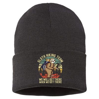 Retro Sloth Hiking Team Well Get There When We Get There Sustainable Knit Beanie