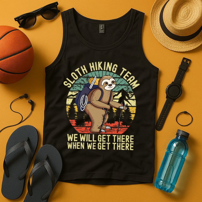 Retro Sloth Hiking Team Well Get There When We Get There Tank Top