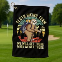 Retro Sloth Hiking Team Well Get There When We Get There Golf Towel