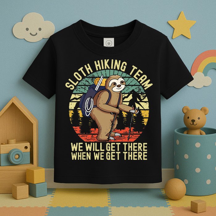 Retro Sloth Hiking Team Well Get There When We Get There Toddler T-Shirt