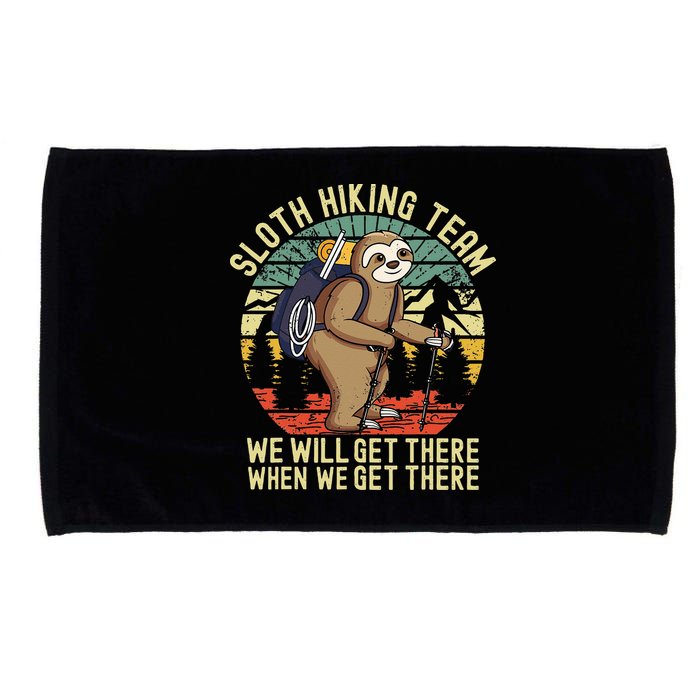 Retro Sloth Hiking Team Well Get There When We Get There Microfiber Hand Towel