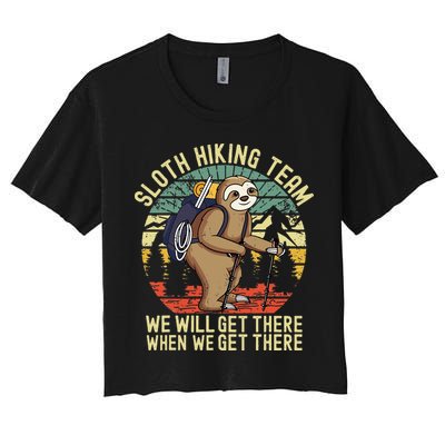 Retro Sloth Hiking Team Well Get There When We Get There Crop Top
