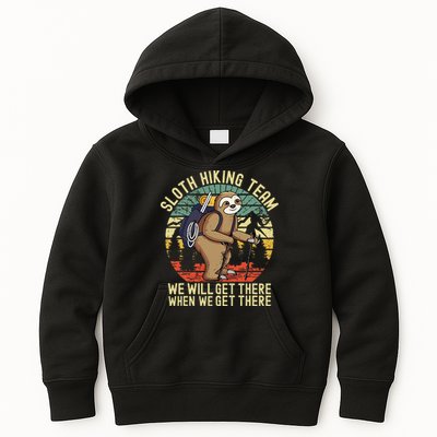 Retro Sloth Hiking Team Well Get There When We Get There Kids Hoodie