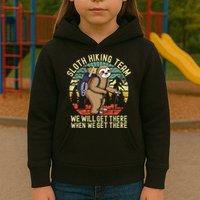 Retro Sloth Hiking Team Well Get There When We Get There Kids Hoodie