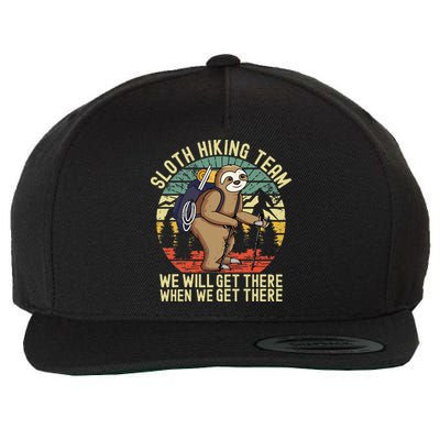 Retro Sloth Hiking Team Well Get There When We Get There Wool Snapback Cap