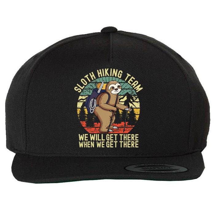 Retro Sloth Hiking Team Well Get There When We Get There Wool Snapback Cap